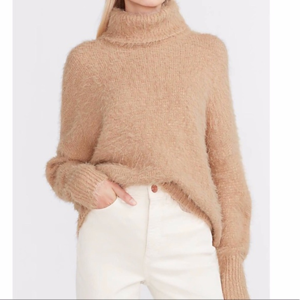 Turtleneck fuzzy relaxed knit sweater
